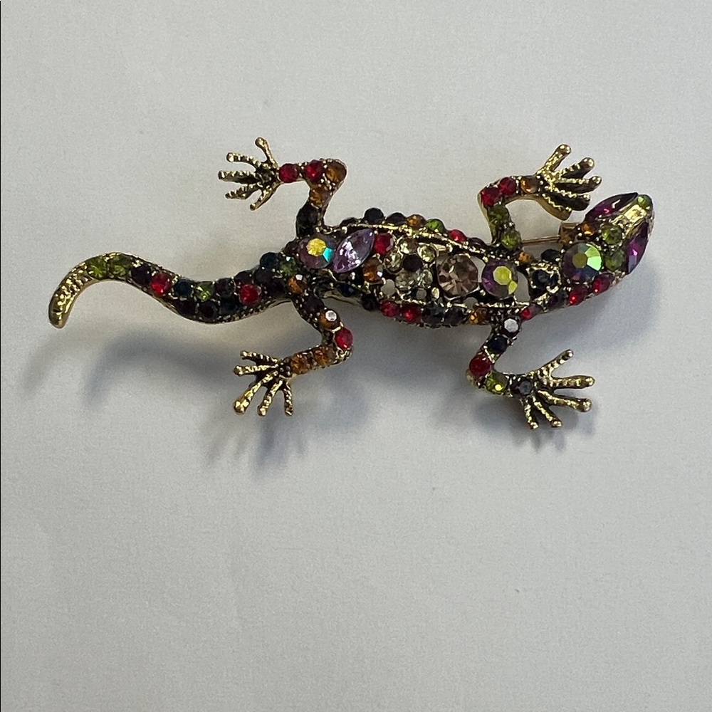 Colorful Jeweled Lizard Brooch